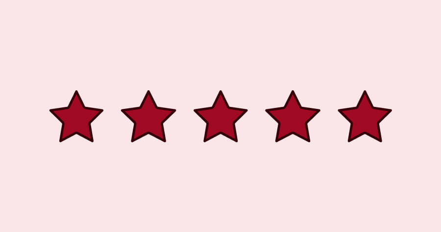 five dark red stars in a row on a pink background