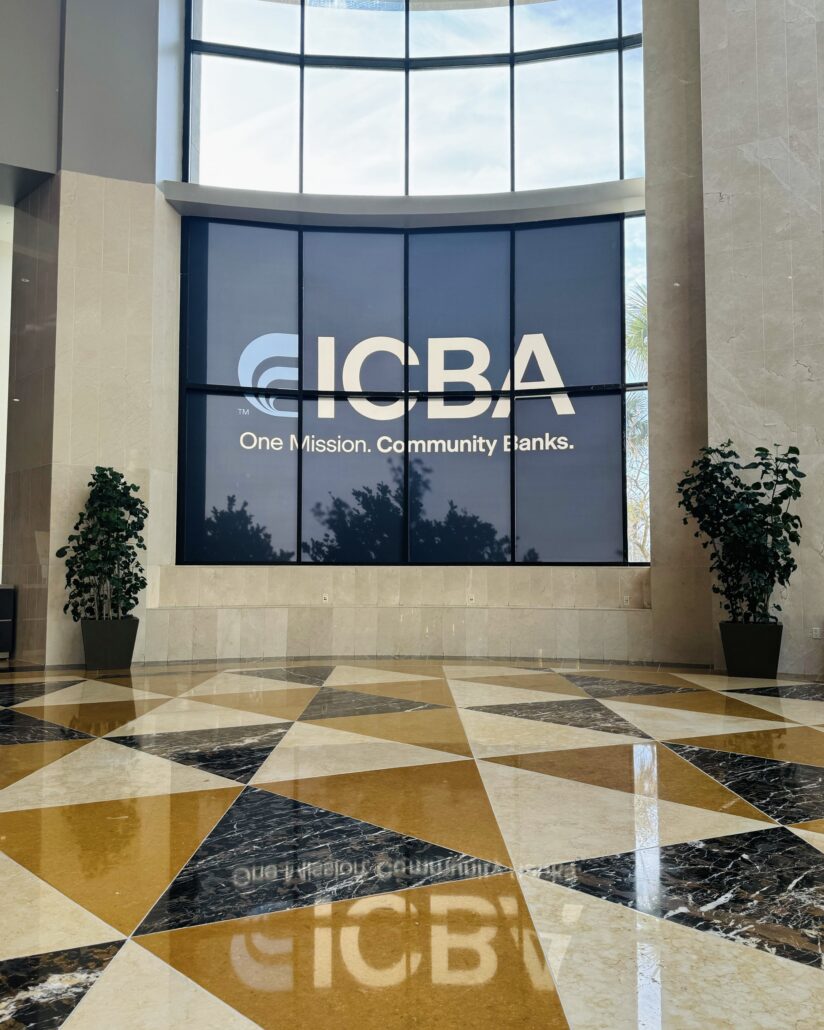 ICBA Logo window decal at hotel and venue.