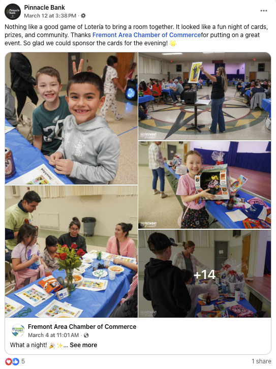 A reshared post recapping a kids event with the local chamber of commerce.
