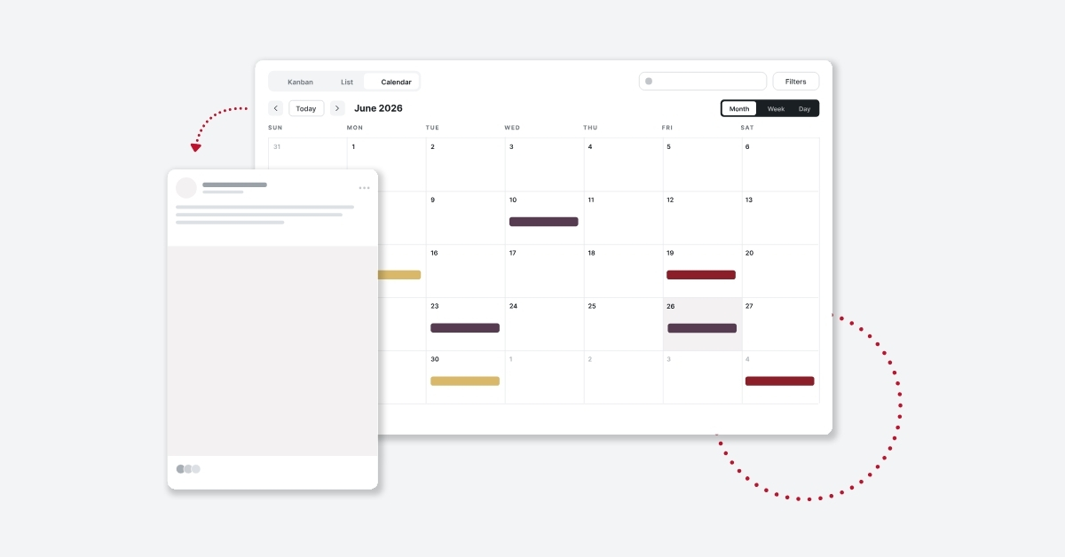 Content calendar interface for planning social media showing.